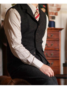 1930s Annual Ring Vintage Wool Charcoal Gray Tweed Lapel Vest M